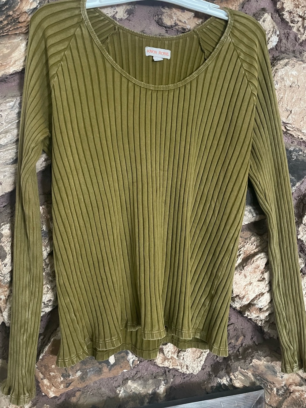 Knox Rose Olive Green Ribbed Long Sleeve Top